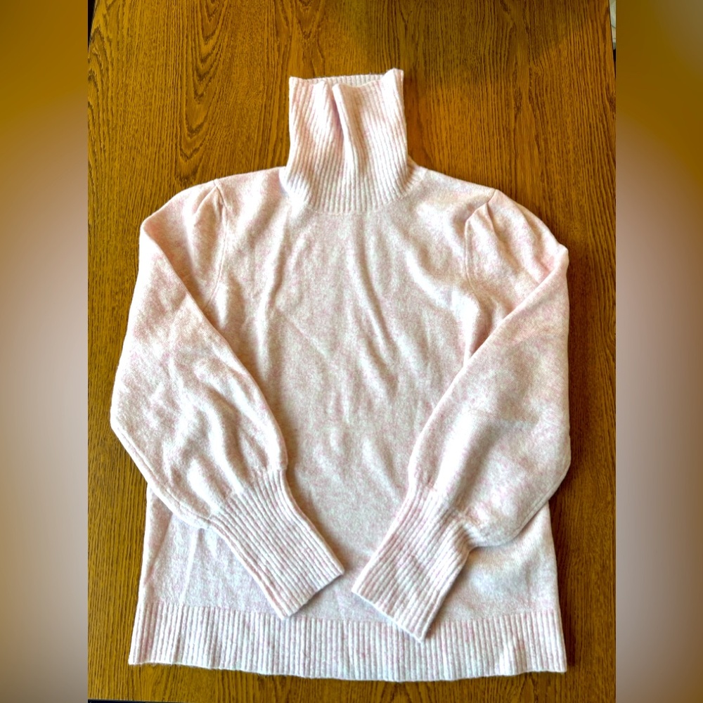 J.Crew Women’s Heathered Pink Extra-Soft Puff-Sleeve Turtleneck Sweater Sz L